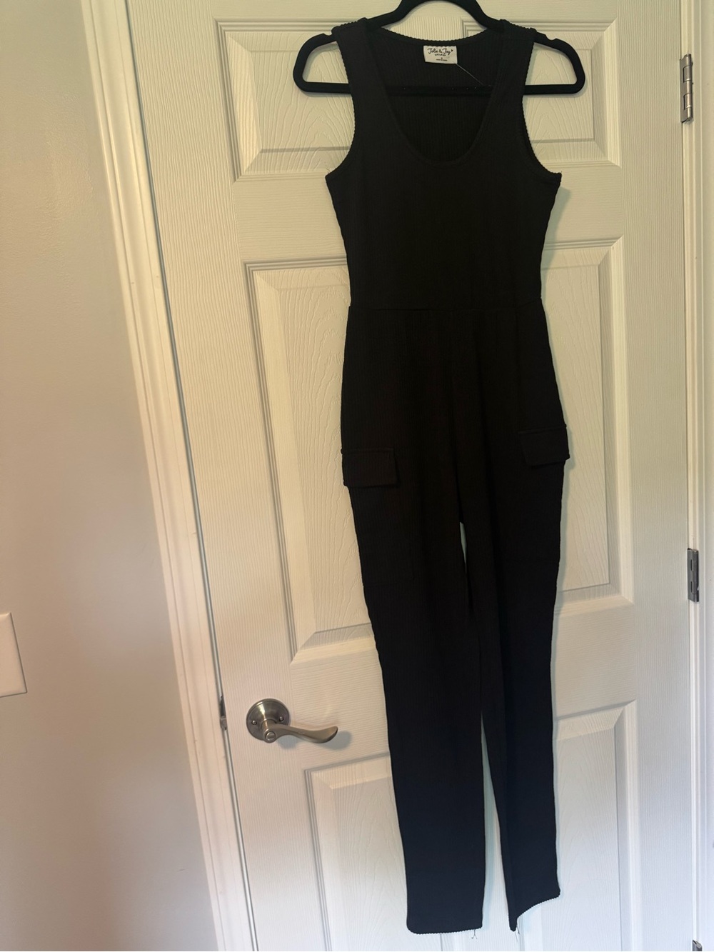 Jolie & Joy Stretch Ribbed Black Tank Jumpsuit with Utility Pockets